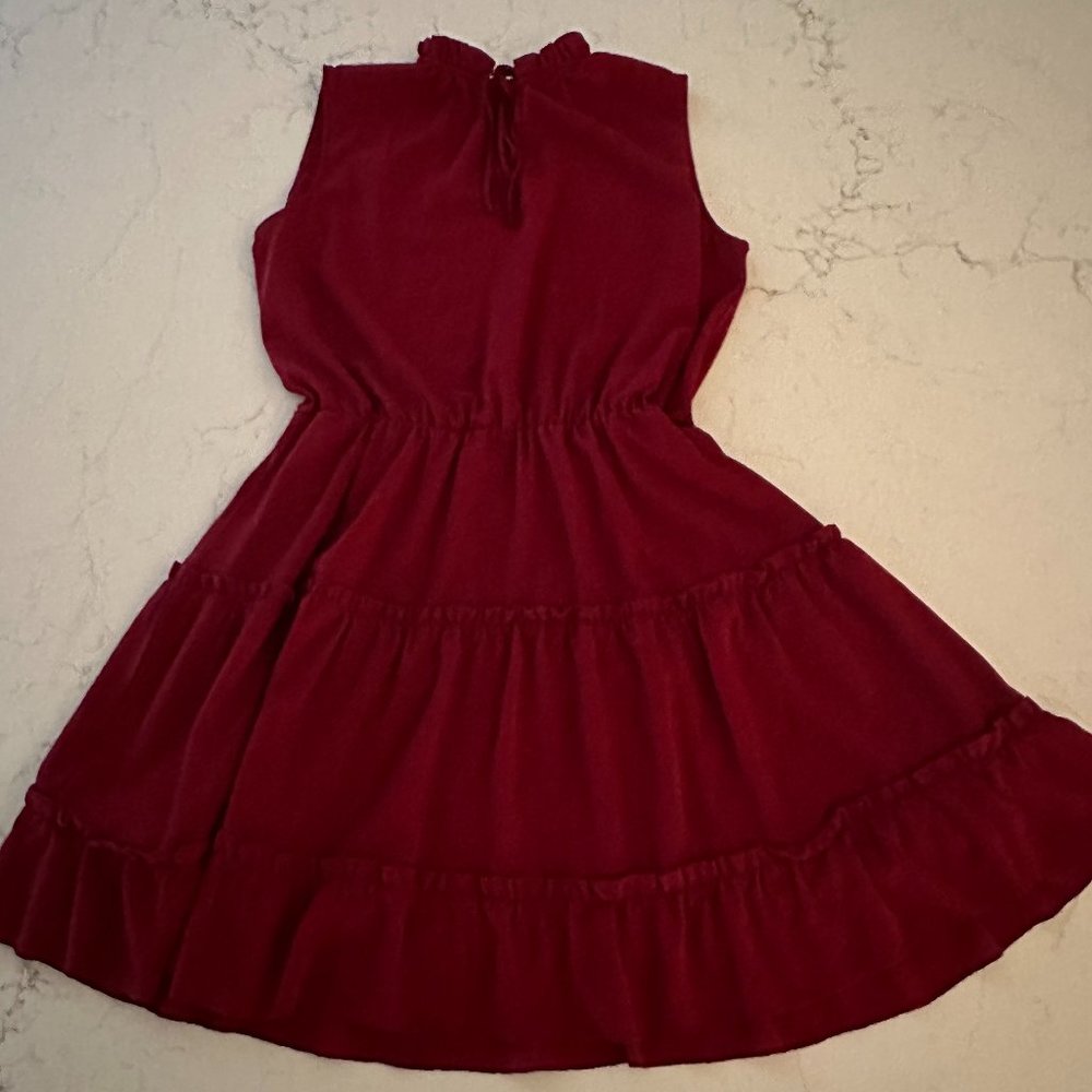 Burgundy Sleeveless Dress w/Tiered Ruffled Skirt